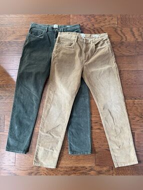 Flint and Tinder Mens Pants Lot Of 2 Taper Fit Corduroy 33x32 Stretch Brown&Gray